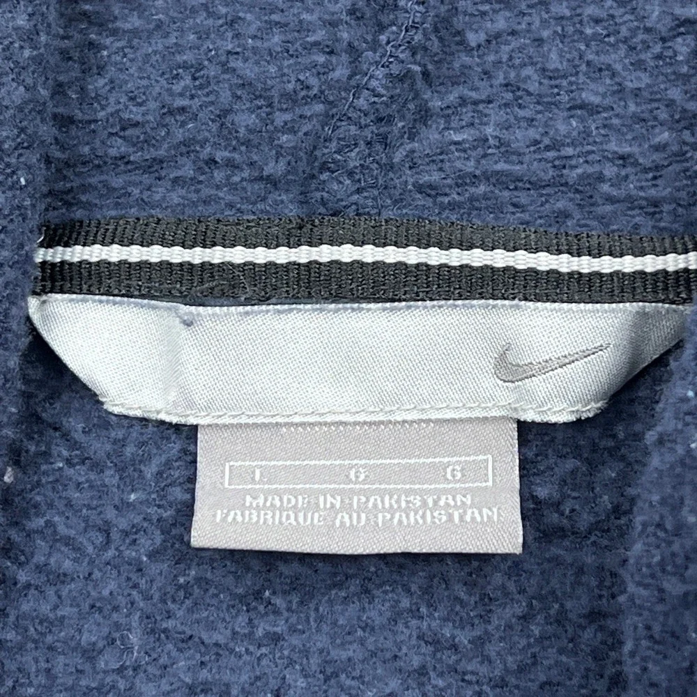 VTG Nike Hoodie Mens Large Blue Y2K Silver Tag Graphic Swoosh Travis Pullover